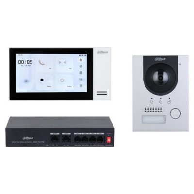 (DHI-KTP01L(S)/DHI-VTO2201F-P-S2/DHI-VTH2421FW-P) DAHUA KIT DE VIDEOPORTERO IP COMPUESTO POR 1X VIDEOPORTERO DHI-VTO2201F-P-S2 1X MONITOR (VTH2421FW-P) 1X SWITCH (Espera 4 dias)