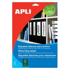 PACK 25 HOJAS (100 UDS) ETIQUETAS BLANCAS 190X61MM APLI 1233 (Espera 4 dias)