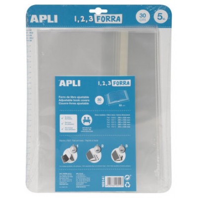 BLÍSTER 5 UDS. FORRO DE LIBROS CON SOLAPA AJUSTABLE PP 300 MM APLI 16914 (Espera 4 dias)