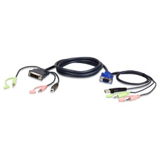 Aten 2L-7DX2U adaptador de cable de v&iacute;deo 1,8 m HDB-15 Male, USB A, Mini Stereo Jack DVI-I (Single Link), USB B, Mini Stereo Jack Negro, Verde, Rosa (Espera 4 dias)