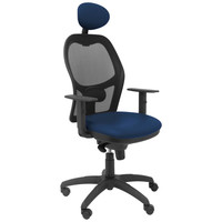 PIQUERAS Y CRESPO Silla Jorquera malla negra asiento similpiel azul marino con cabecero fijo