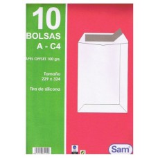 PAQUETES DE 10 BOLSAS BLANCAS, CON TIRA DE SILICONA TAMAÑO 229X324 100 GRS. SAM 665105 (Espera 4 dias)