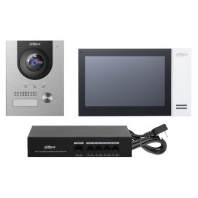 (DHI-KTP01L(S) )DAHUA KIT DE VIDEOPORTERO IP COMPUESTO POR 1X VIDEOPORTERO DHI-VTO2201F-P 1X MONITOR (VTH2421FW-P) 1X SWITCH DH-PFS3005-4ET-36E (Espera 4 dias)