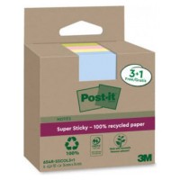 PACK 3+1 BLOCS 90 HOJAS NOTAS RECICLADAS ADHESIVAS 76X76MM SUPER STICKY COLORES SURTIDOS 654 RSSCOL3+1 POST-IT 7100285103 (Espera 4 dias)