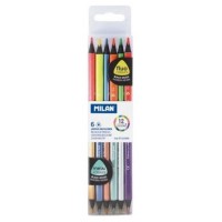 CAJA DE 6 LÁPICES COLORES FLUORESCENTES METALALIZADOS BICOLOR MILAN 7123306B (Espera 4 dias)