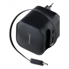 Intenso Cargador GaN W65ACIC retráctil Negro-SX5 Intenso Cargador GaN W65ACIC retráctil Negro