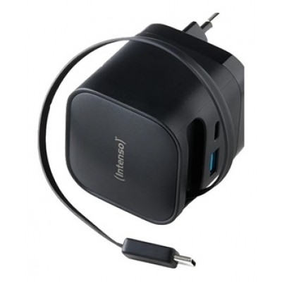 Intenso Cargador GaN W65ACIC retráctil Negro-SX5 Intenso Cargador GaN W65ACIC retráctil Negro