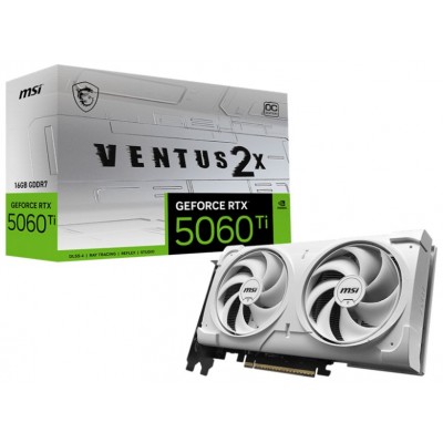 VGA MSI RTX 5060 TI 16G VENTUS 2X OC WHITE PLUS,NV,RTX5060TI,16GB,GDDR7,128BIT,1HDMI+3DP,STORMFORCE FAN (2 VENTILADORES) (Espera 4 dias)