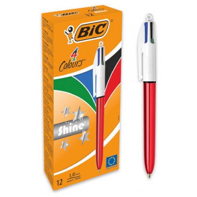 BOLIGRAFO DE 4 COLORES SHINE 1MM CON CUERPO ROJO METÁLICO BIC 982877 (MIN12) (Espera 4 dias)