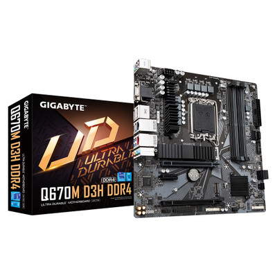 GIGABYTE Q670M D3H DDR4 Placa base - Compatible con procesadores Intel Core 14th CPUs, 6+1+1 Phases Hybrid Digital VRM, up to 5333MHz DDR4 (OC), 2xPCIe 4.0 M.2, 2.5GbE LAN, USB 3.2 Gen 2 (Espera 4 dias)
