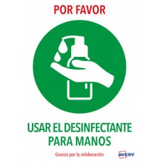 SEÑALES ADHESIVOS PREIMPRESO  "USAR DESINFECTANTE PARA LAS MANOS" SOBRE DE 2 HOJAS EN A4 AVERY AV_KITCOVID3_ES (Espera 4 dias)