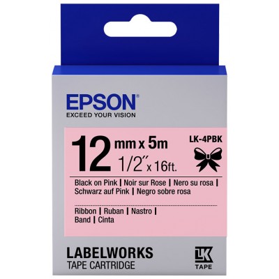 EPSON Cartucho de etiquetas de cinta satinada LK-4PBK negro/rosa de 12 mm (5 m)