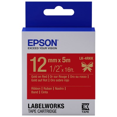 EPSON Cartucho de etiquetas de cinta satinada LK-4RKK oro/rojo de 12 mm (5 m)