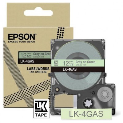 EPSON Cartucho de etiquetas Colour Tape   Green/Grey 12mm(8m)   LK-4GAS