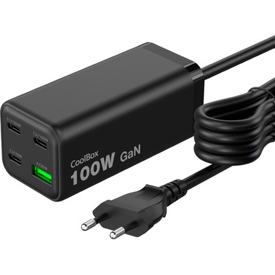 BASE DE CARGA CHARGEMASTER 4 PRO USB/100W GaN NEGRO COOLBOX (Espera 4 dias)