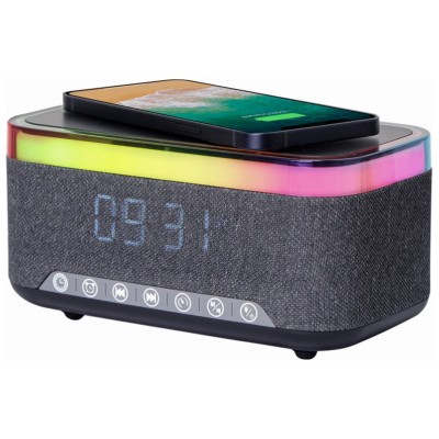 RELOJ DESPERTADOR GEMBIRD DIGITAL CON FUNCION DE CARGA INALAMBRICA NEGRO-GRIS