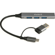 Ewent EW1154 hub de interfaz USB 3.2 Gen 1 (3.1 Gen 1) Type-A + Type-C Gris (Espera 4 dias)-SX1 Ewent EW1154 hub de interfaz USB 3.2 Gen 1 (3.1 Gen 1) Type-A + Type-C Gris (Espera 4 dias)
