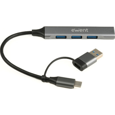 Ewent EW1154 hub de interfaz USB 3.2 Gen 1 (3.1 Gen 1) Type-A + Type-C Gris (Espera 4 dias)