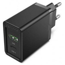 CARGADOR PARED USB-C/PD + USB-A/QC 20W NEGRO VENTION (Espera 4 dias)