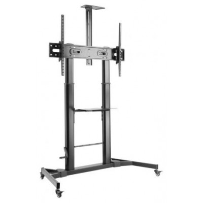 AISENS   SOPORTE DE SUELO ECO CON RUEDAS Y MANIVELA, BANDEJA PARA DVD Y SOPORTE DE CAMARA PARA MONITOR/TV 100KG DE 60-100, NEGRO