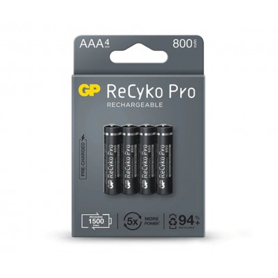 PILA RECARGABLE GP AAA SIN DESCARGA 800mAh (4 UD)