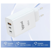 iggual Cargador triple USB-A + 2 x tipo C GaN 65W