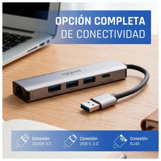 iggual Hub USB-A 5 puertos 3xUSB + RJ45 + tipo C-SX3 iggual Hub USB-A 5 puertos 3xUSB + RJ45 + tipo C