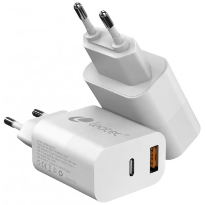 CARGADOR PARED/VIAJE USB-C/PD + USB-A 20W BLANCO LEOTEC (Espera 4 dias)
