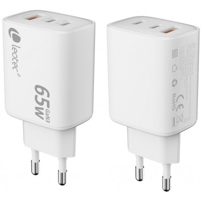 CARGADOR PARED/VIAJE ULTRA SLIM 2xUSB-C/PD + USB-A 65W BLANCO LEOTEC (Espera 4 dias)