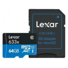LEXAR 64GB HIGH-PERFORMANCE 633X MICROSDXC UHS-I, UP TO 100MB/S READ 45MB/S WRITE C10 A1 V30 U3 (Espera 4 dias)