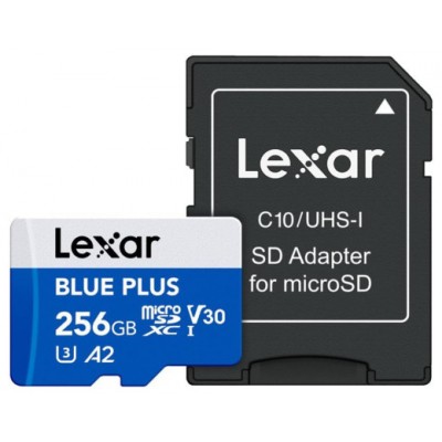 LEXAR 256GB BLUE PLUS MICROSDHC UHS-I WITH SD ADAPTER, UP TO 170MB/s READ C10 A2 V30 U3 (Espera 4 dias)-SX9 LEXAR 256GB BLUE PLUS MICROSDHC UHS-I WITH SD ADAPTER, UP TO 170MB/s READ C10 A2 V30 U3 (Espera 4 dias)