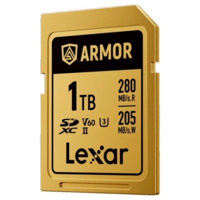 LEXAR 1TB PROFESSIONAL ARMOR GOLD SDXC UHS-II CARDS,  UP TO 280MB/S READ 210MB/S WRITE C10 V60 U3,STAINLESS STEEL CASING, IP68 (Espera 4 dias)