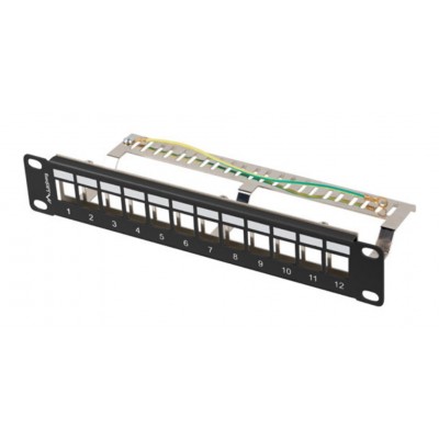 PATCH PANEL LANBERG 12 PUERTOS 1U RACK 10 FTP PARA MODULOS KEYSTONE NEGRO