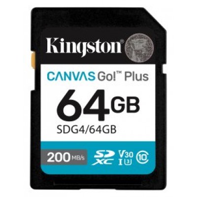 Kingston Technology 64GB SDXC Canvas Go Plus Gen4 200MB/s C10 UHS-I U3 V30 (Espera 4 dias)