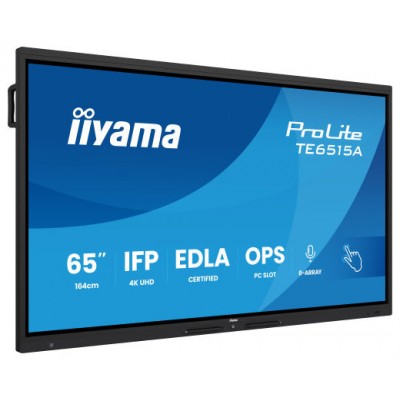 IIYAMA MONITOR INTERACTIVO 65" EDLA, ANDROID 14, 16/128GB UHD IPS, MM 2X 20W  + 20W SUBWR, 2X HDMI, DP , 1X USB-C,  550CD/M, HORIZ , MEDIA PLAY USB PORTS, ANTIGLARE, LAN, RS232C, IIWARE WIFI-6/BT 5.0, OPS SLOT, VESA 600X400 (MOUNT INCLUDED) (TE6515A--SX292 IIYAMA MONITOR INTERACTIVO 65" EDLA, ANDROID 14, 16/128GB UHD IPS, MM 2X 20W  + 20W SUBWR, 2X HDMI, DP , 1X USB-C,  550CD/M, HORIZ , MEDIA PLAY USB PORTS, ANTIGLARE, LAN, RS232C, IIWARE WIFI-6/BT 5.0, OPS SLOT, VESA 600X400 (MOUNT INCLUDED) (TE6515A-