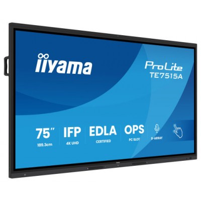 PANTALLA INTERACTIVA 75" EDLA, ANDROID 14, 16/128GB UHD IPS, MM 2X 20W  + 20W SUBWR, 2X HDMI, DP , 1X USB-C,  550CD/M, HORIZ , MEDIA PLAY USB PORTS, ANTIGLARE, LAN, RS232C, IIWARE WIFI-6/BT 5.0, OPS SLOT, VESA 400X400 (MOUNT INCLUDED) (TE7515A-B1AG)-SX362 PANTALLA INTERACTIVA 75" EDLA, ANDROID 14, 16/128GB UHD IPS, MM 2X 20W  + 20W SUBWR, 2X HDMI, DP , 1X USB-C,  550CD/M, HORIZ , MEDIA PLAY USB PORTS, ANTIGLARE, LAN, RS232C, IIWARE WIFI-6/BT 5.0, OPS SLOT, VESA 400X400 (MOUNT INCLUDED) (TE7515A-B1AG)