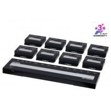 ATEN 8-PORT 4K HDMI CAT 6 SPLITTER WITH 8 RECEIVERS KIT, WITH LOCAL HDMI OUTPUT, IR RECEIVERS, AND POC (Espera 4 dias)